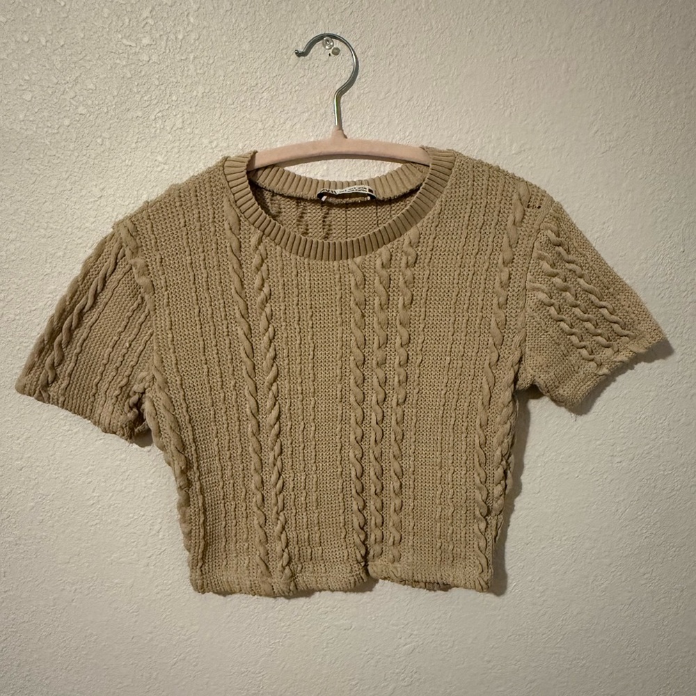 Zara Cable Knit Short Sleeve Sweater Top